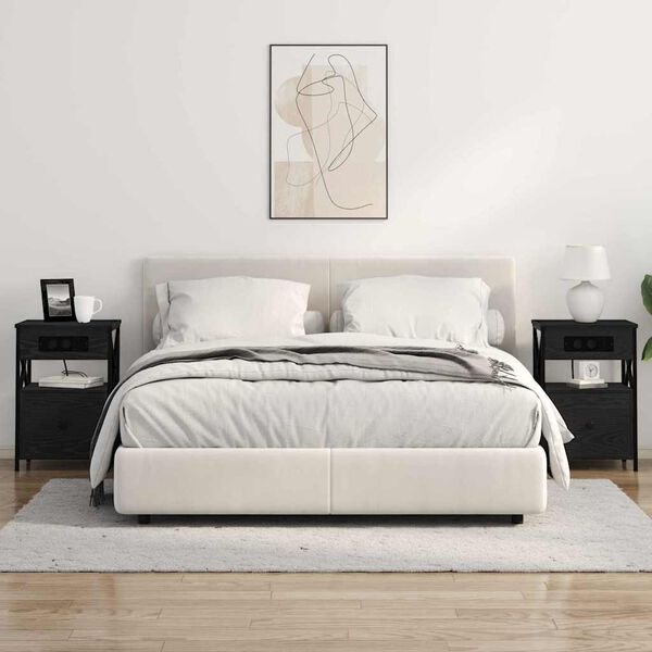 vidaXL Nattbordskap 2 pcs Svart Eik 40 x 31 x 60 cm Konstruert tre