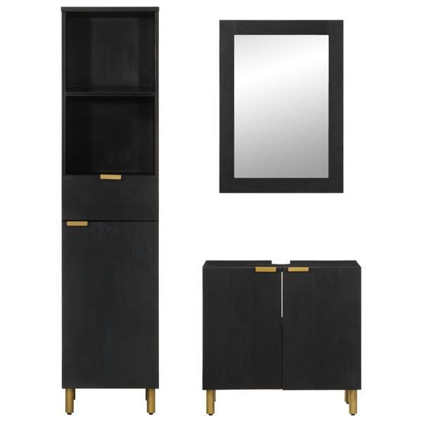 vidaXL Baderomsskapsett 3 deler svart konstruert tre