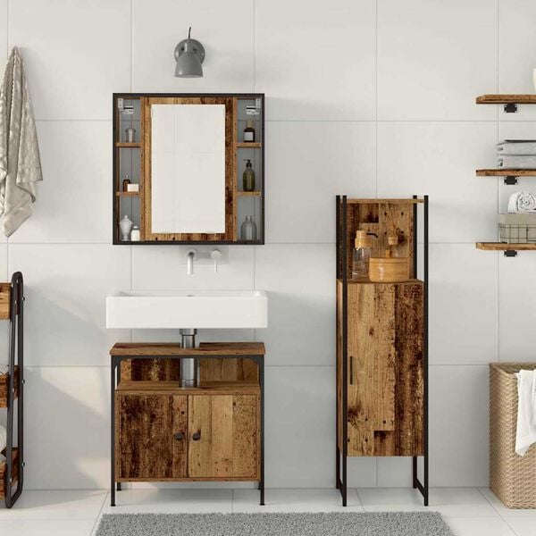 vidaXL Baderomsinnredningssett med hylle 3 pcs Brun Konstruert tre