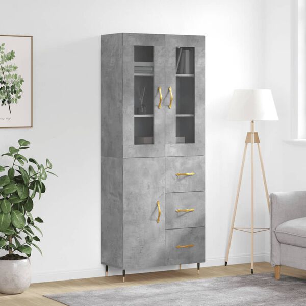 vidaXL Highboard betonggr&aring; 69,5x34x180 cm konstruert tre