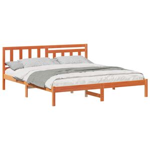 vidaXL Sengestamme med hodegjerde Vokset Brun 200 x 200 cm Massiv furu