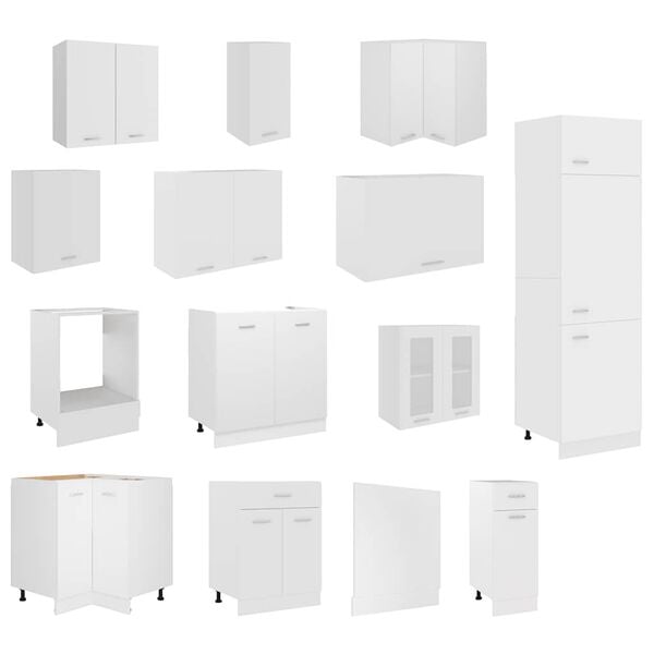 vidaXL Kjøkkenskapsett Lyon 14 deler hvit sponplate