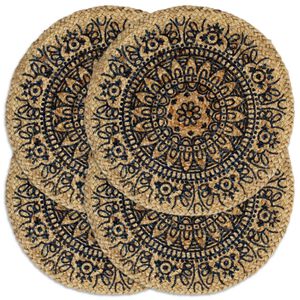 vidaXL Bordmatter 4 stk m&oslash;rkebl&aring; 38 cm rund jute
