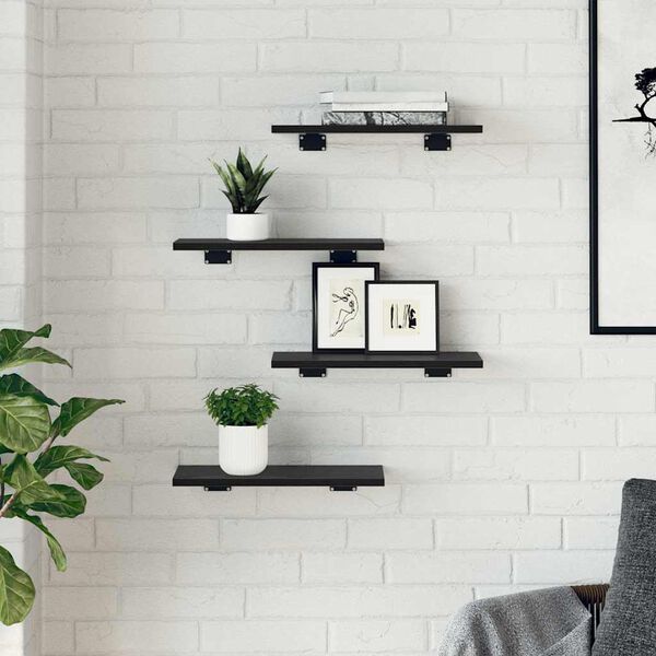 vidaXL Bokhyllebrett 4 pcs Svart 40 x 20 x 1,5 cm Konstruert tre