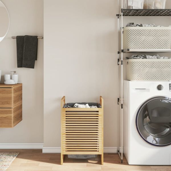 vidaXL Skittentøyskurv med grå pose 32x30x36,5 cm bambus