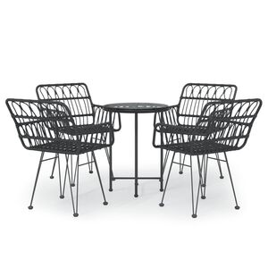 vidaXL Hagespisegruppe 5 deler svart polyrotting