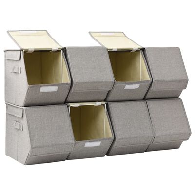 vidaXL Stablebare oppbevaringsbokser med lokk 8 stk stoff grå