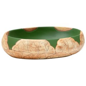 vidaXL Benkeservant gr&oslash;nn og brun oval 59x40x15 cm keramikk