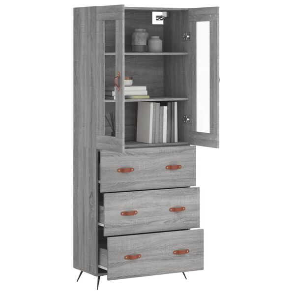 vidaXL Highboard gr&aring; sonoma 69,5x34x180 cm konstruert tre