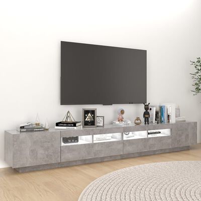 vidaXL TV-benk med LED-lys betonggrå 260x35x40 cm