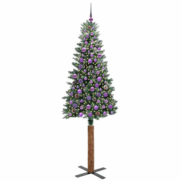 vidaXL Slim juletre Grønn og hvit 210 cm PVC og Massivt Furu tre