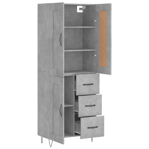 vidaXL Highboard betonggr&aring; 69,5x34x180 cm konstruert tre