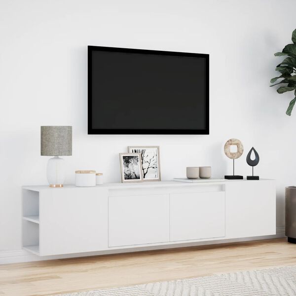 vidaXL Vegghengt TV-benk med LED hvit 180x31x39,5 cm