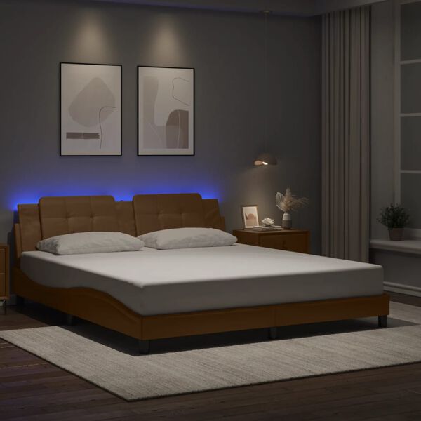 vidaXL Sengeramme med LED uten madrass Zadar cappuccino 180x200 cm