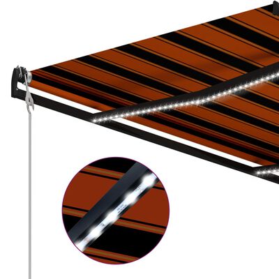 vidaXL Uttrekkbar markise med vindsensor LED 600x300cm oransje og brun