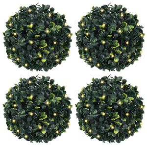 vidaXL Kunstige buksbomballer med LED-lys 4 stk gr&oslash;nn 12 cm