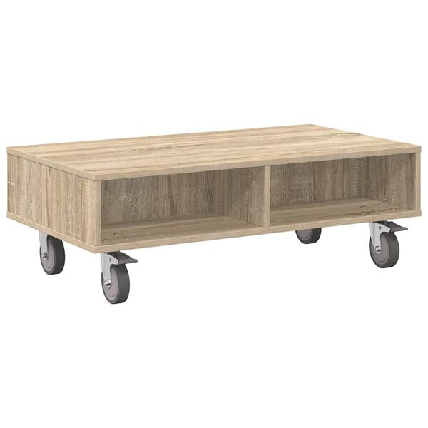 vidaXL Sidebord med hjul Sonoma eik 90 x 50 x 30 cm Konstruert tre