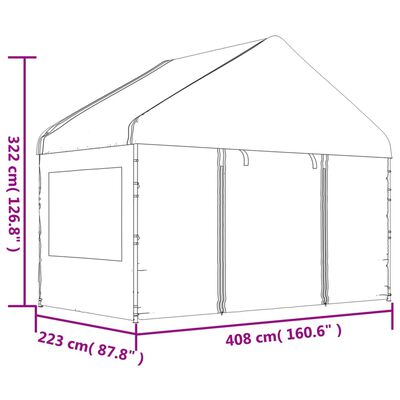 vidaXL Paviljong med tak hvit 4,08x2,23x3,22 m polyetylen