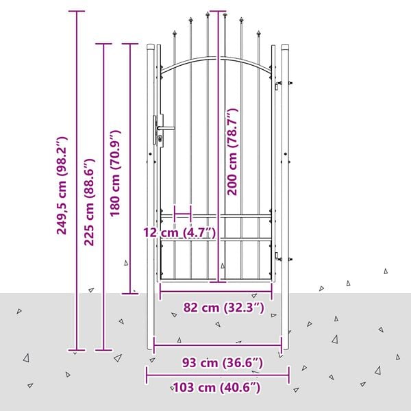 vidaXL Hageport med lås Grå 200 x 100 cm Stål