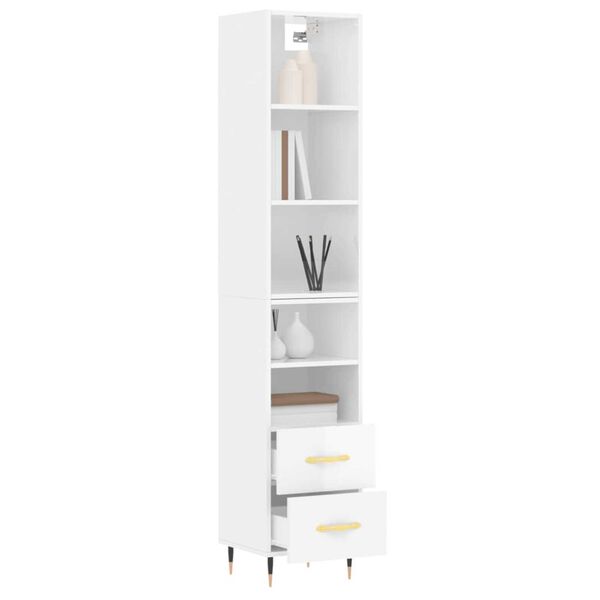 vidaXL Highboard h&oslash;yglans hvit 34,5x34x180 cm konstruert tre