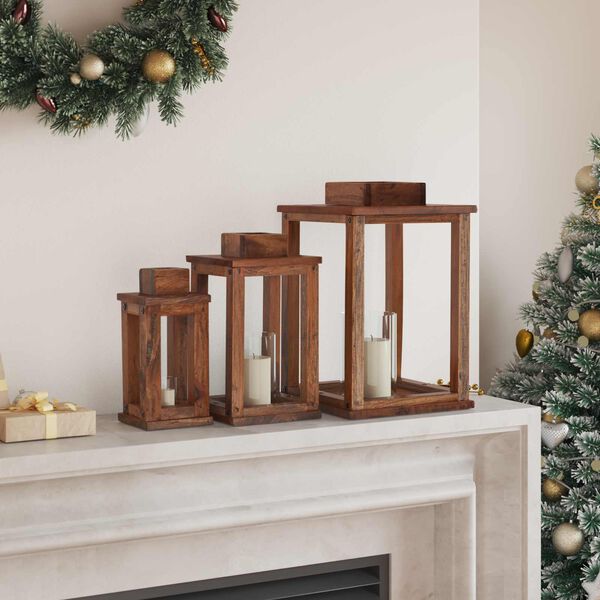 vidaXL Lanterne 3 pcs Naturlig Mahogni Tre