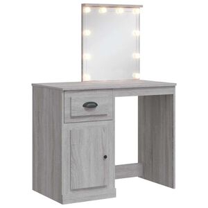 vidaXL Sminkebord med LED gr&aring; sonoma 90x42x132,5 cm