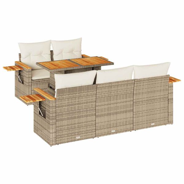 vidaXL Hagesofaer med puter 6 deler beige polyrotting akasie