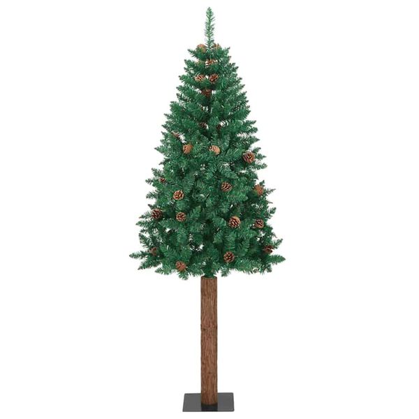 vidaXL Slim juletre med 300 LED gr&oslash;nn 210 cm PVC og Massivt Furu tre