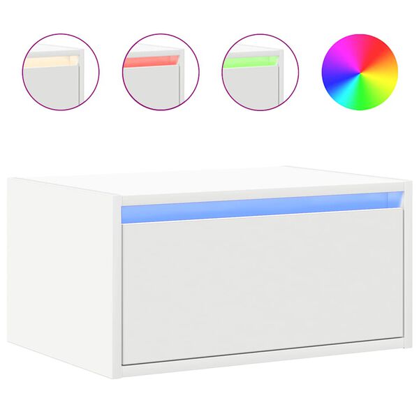 vidaXL Vegghengt nattbord med LED-lys hvit