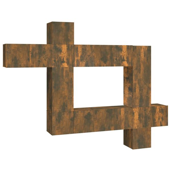 vidaXL TV-skapsett 10 deler r&oslash;kt eik konstruert tre