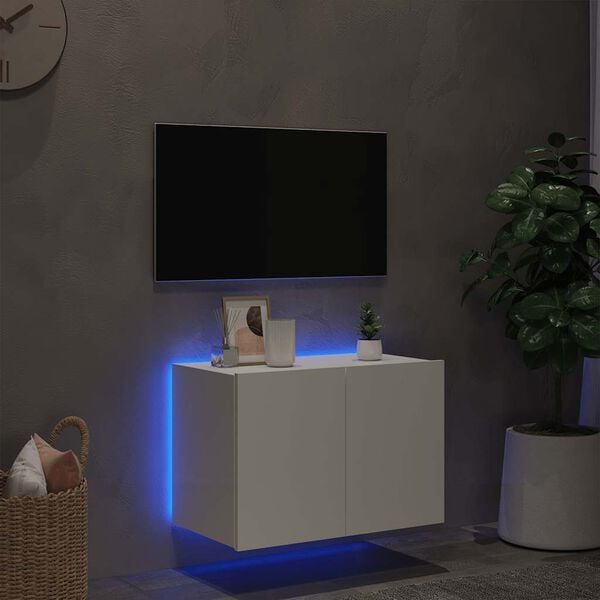 vidaXL Vegghengt TV-benk med LED hvit 60x35x41 cm