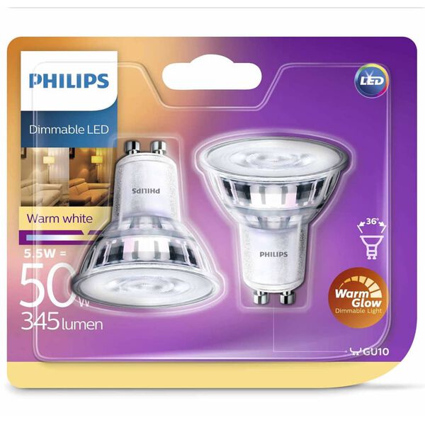 Philips LED-spotlysp&aelig;rer 2 stk Classic 5,5 W 345 Lumens 929001364161
