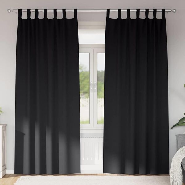 vidaXL M&oslash;rkleggende Gardiner med Ringer 2 pcs Svart 225 x 140 cm