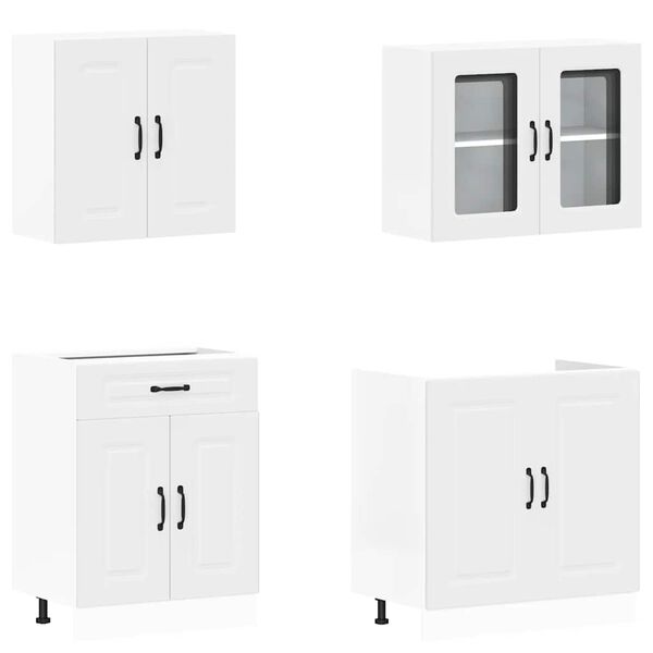 vidaXL Kj&oslash;kkenskapssett 4 deler Kalmar hvit konstruert tre