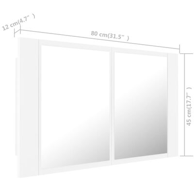 vidaXL LED-speilskap hvit 80x12x45 cm akryl