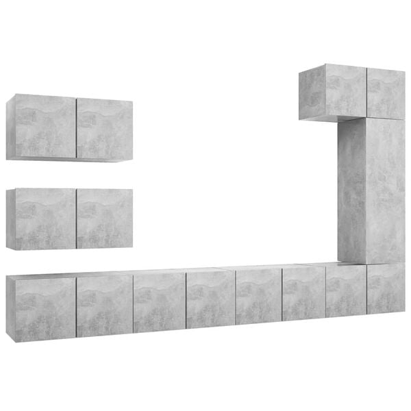 vidaXL TV-benksett 8 deler betonggr&aring; konstruert tre