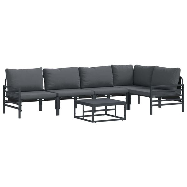 vidaXL Hagesofa Set med pute 6 pcs Svart Stål