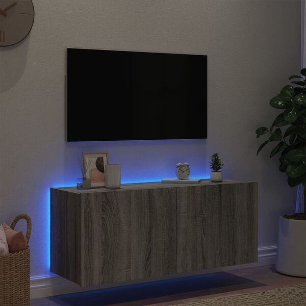 vidaXL Vegghengt TV-benk med LED gr&aring; sonoma 100x35x41 cm