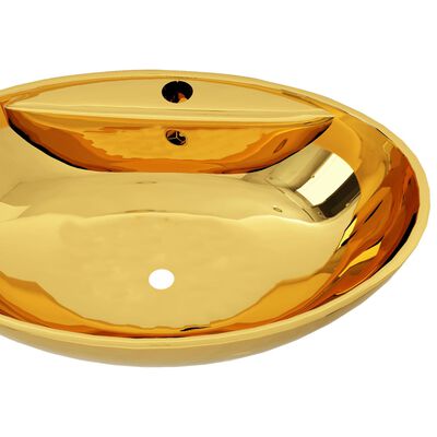 vidaXL Vask med overløpsfunksjon 58,5x39x21 cm keramikk gull
