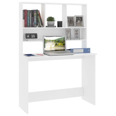vidaXL Skrivebord med hyller hvit 110x45x157 cm sponplate