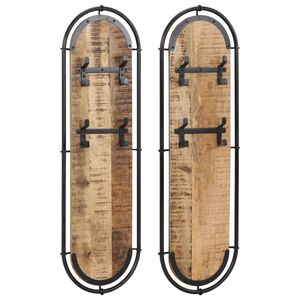 vidaXL Veggmonterte knaggrekker med 4kroker 2stk grovt heltre mangotre