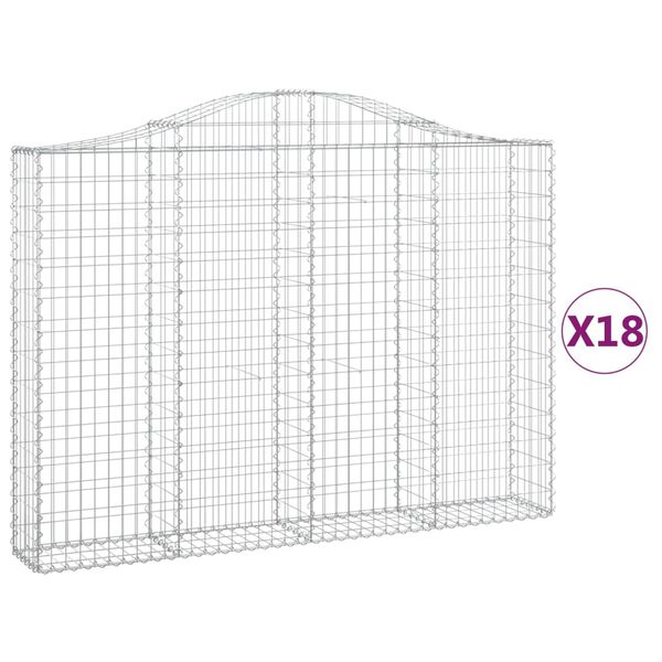 vidaXL Gabionkurver buede 18 stk 200x30x140/160 cm galvanisert jern