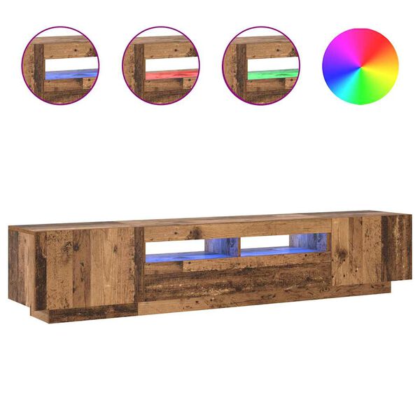 vidaXL TV-benk med LED-lys gammelt tre 200x35x40 cm konstruert tre