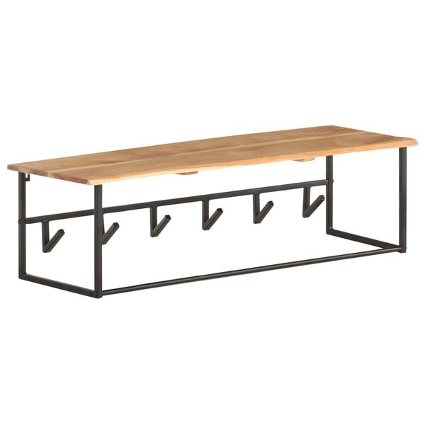 vidaXL Hattehylle med knagger naturlig kant 100x34x38 cm heltre akasie