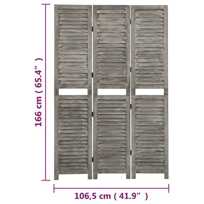 vidaXL Romdeler 3 paneler grå 106,5x166 cm heltre