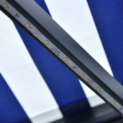 vidaXL Markise med vindsensor og LED 450x300 cm blå og hvit