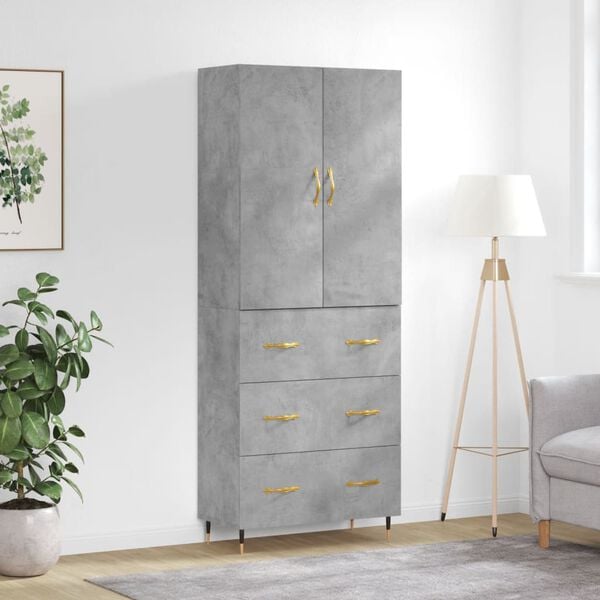 vidaXL Highboard betonggr&aring; 69,5x34x180 cm konstruert tre