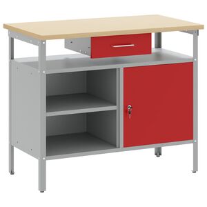 vidaXL Arbeidsbenk med skuff med hylle R&oslash;d og Gr&aring; 100 x 55 x 85 cm