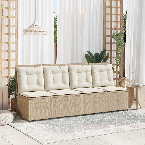 vidaXL Hagebenk med pute Beige Poly rattan