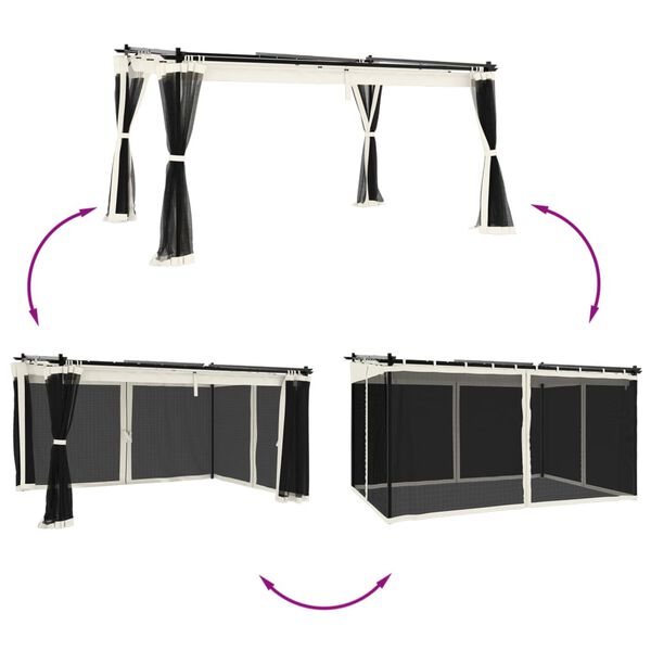 vidaXL Paviljong med nettingvegger kremhvit 4x3 m stål